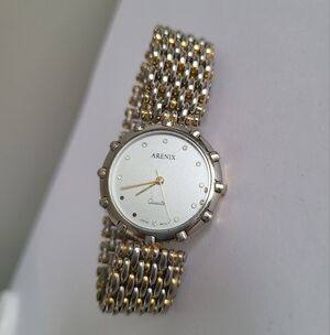 Vintage Arenix Quartz Japan Two Tone Silver Gold Round Face Luxury Dress Watch